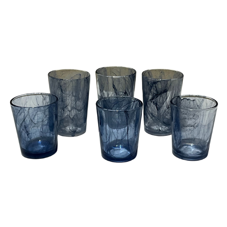Artisan Handblown Blue Swirl Glass Tumblers 11oz Rocks/Lowball