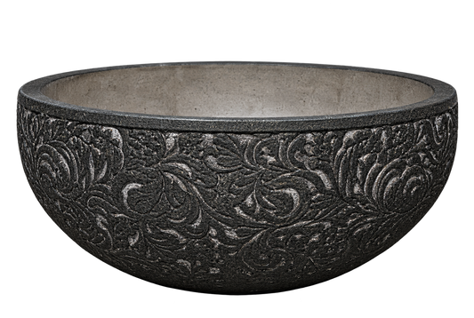 Carved Black Decorative Centerpiece Bowl – Acanthus Floral Relief Vessel