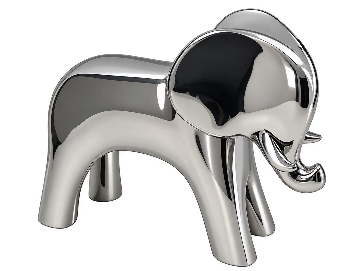 Modern Chrome Mirror Finish Ceramic Elephant Figurine – Good Luck Decor