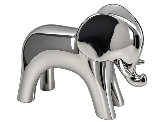 Modern Chrome Mirror Finish Ceramic Elephant Figurine – Good Luck Decor