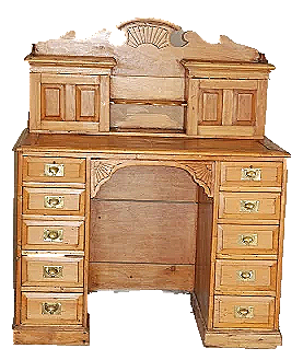 Antique English Stripped Pine Pedestal Desk with Pigeonhole Hutch – 9 Drawers