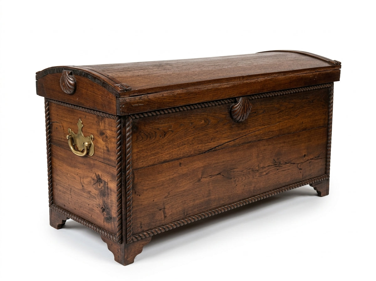 Antique Coastal Dome-Top Dowry Trunk with Carved Appliqués