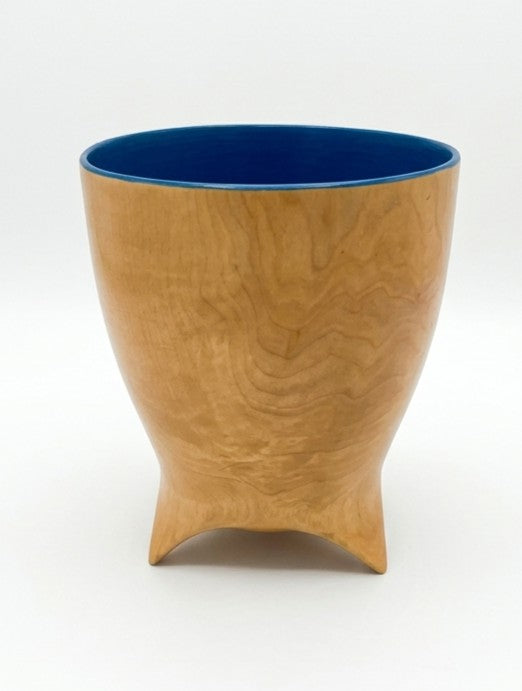 Hand-Turned Hardwood Footed Vessel by Robert Egee – Cobalt Blue Interior