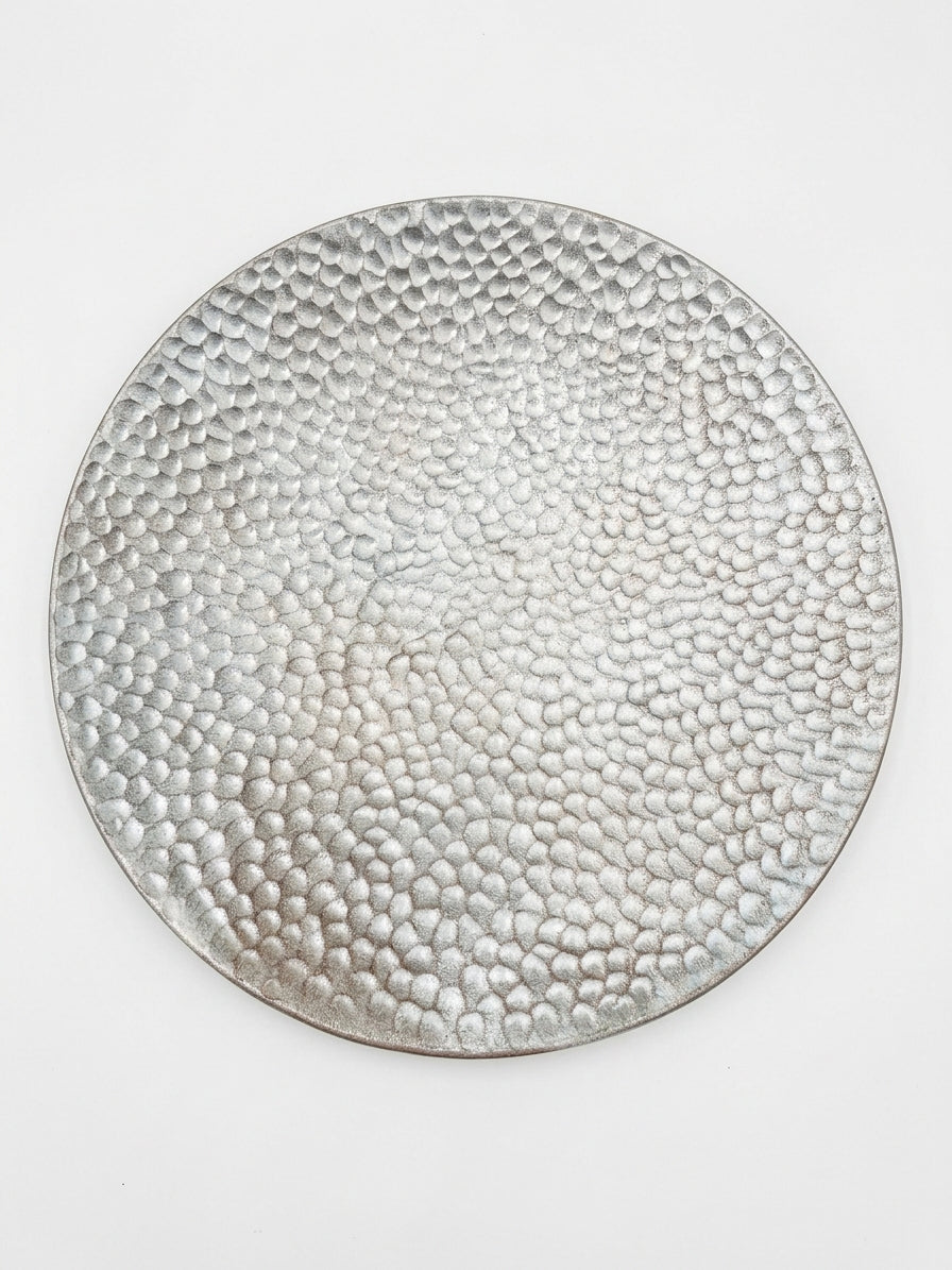 Hammered Texture Decorative Display Platter with Brass Easel
