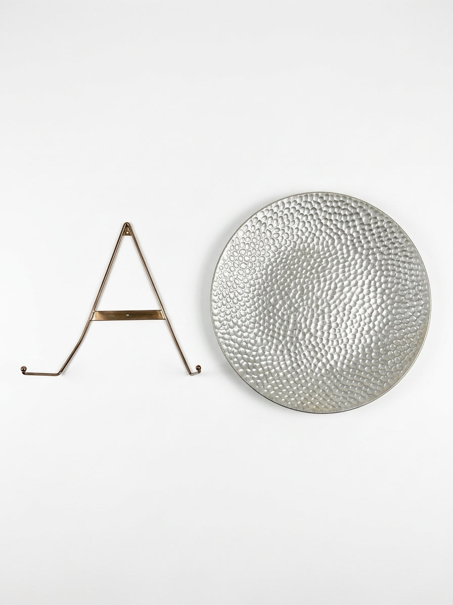 Hammered Texture Decorative Display Platter with Brass Easel
