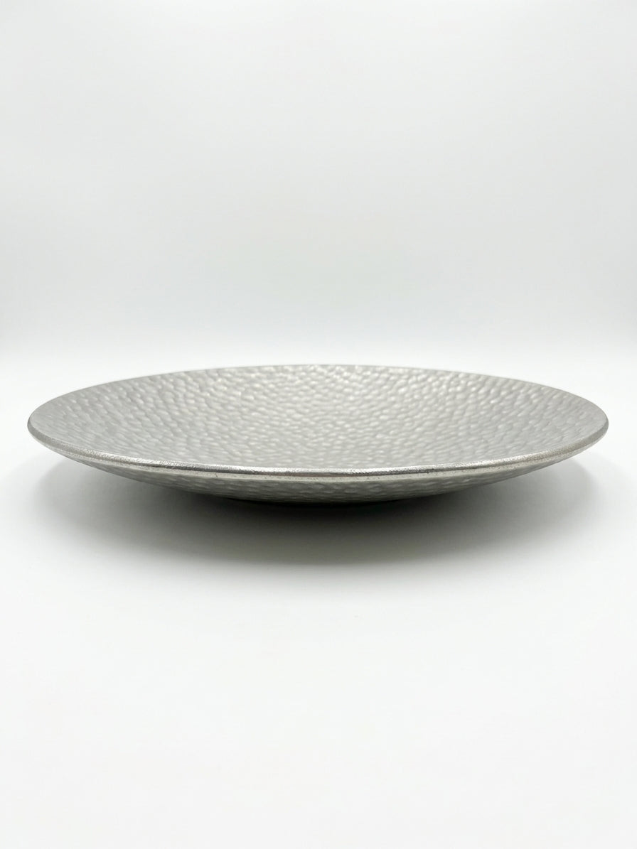 Hammered Texture Decorative Display Platter with Brass Easel