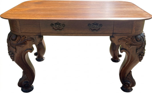 Antique Victorian Rococo Rosewood Writing Desk – Carved Grape Cluster Legs