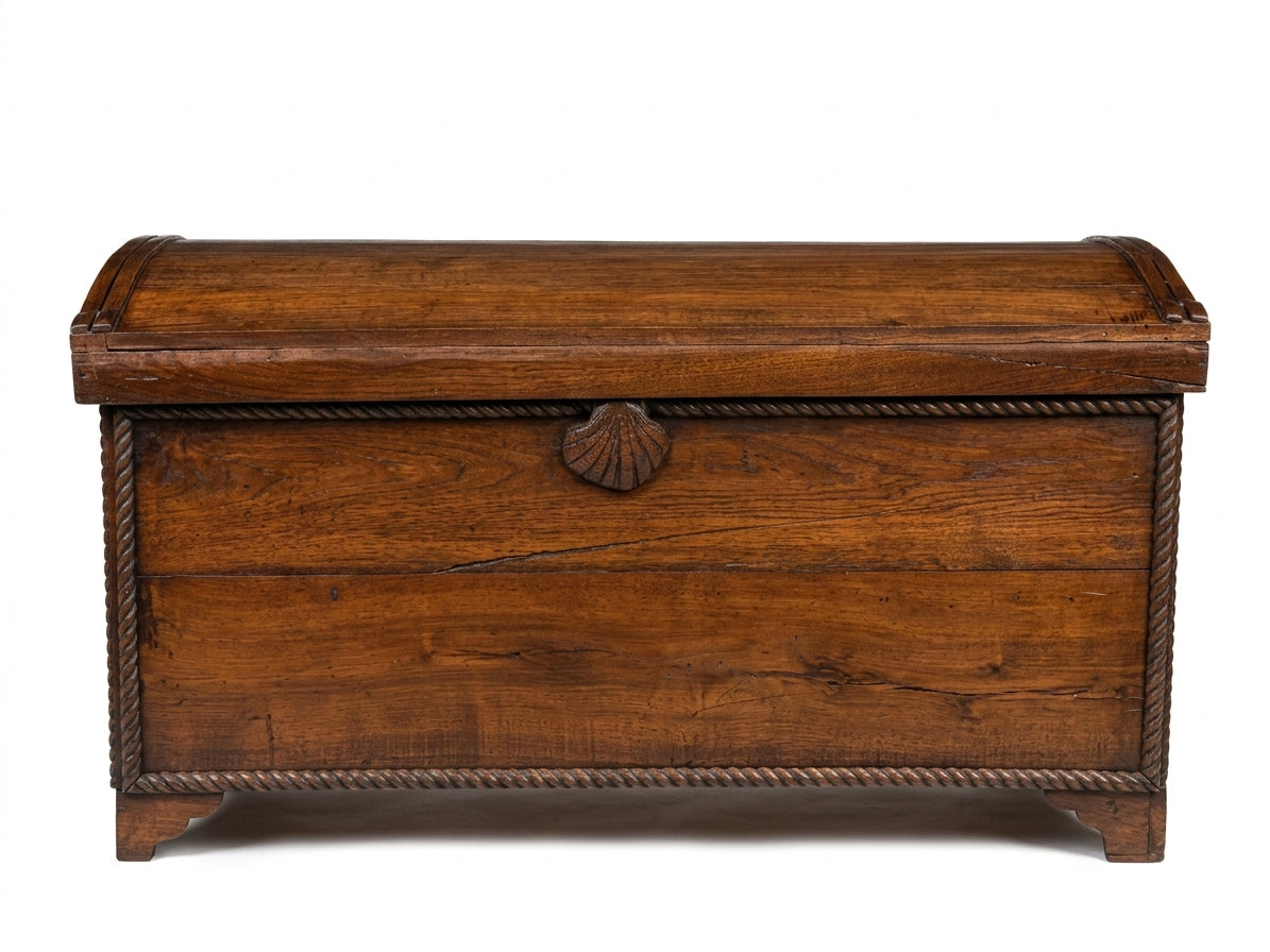 Antique Coastal Dome-Top Dowry Trunk with Carved Appliqués
