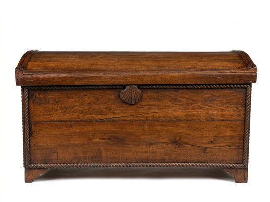 Antique Coastal Dome-Top Dowry Trunk with Carved Appliqués