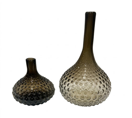 Mid-Century Style Smoky Glass Hobnail Bud Vases (Set of 2)