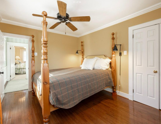 PINE FOUR POSTER BED WITH LEATHER HEAD BOARD